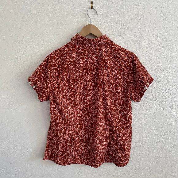 Liz Claiborne Linen Rust Red Vine Print Button-Up Shirt Short Sleeve Large P - Picture 5 of 7